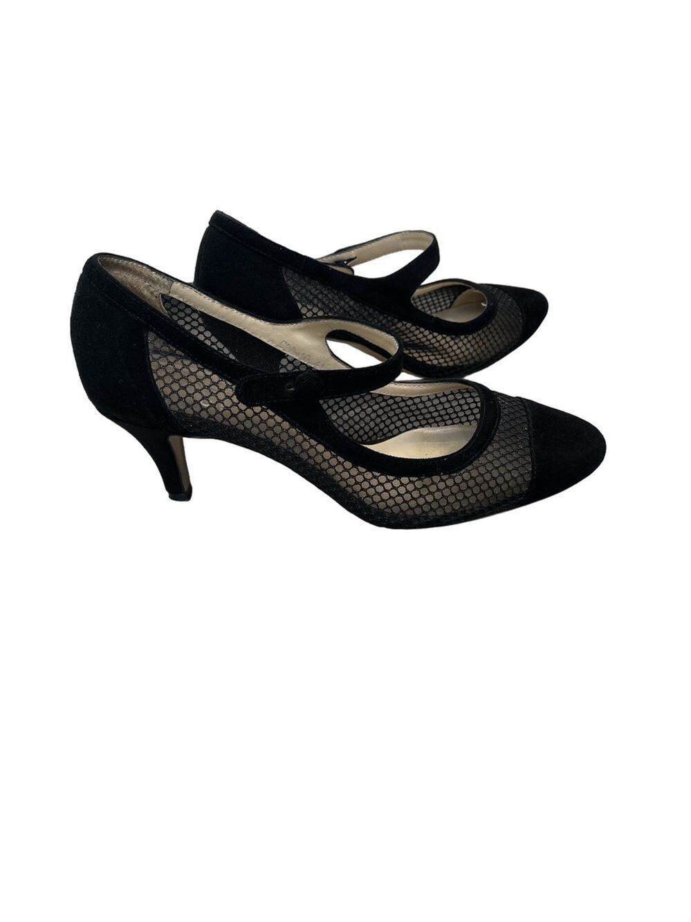 CINTI Made in Italy Black Mesh & Suede Mary Jane Kitten Heels Size 41 = US 10.5